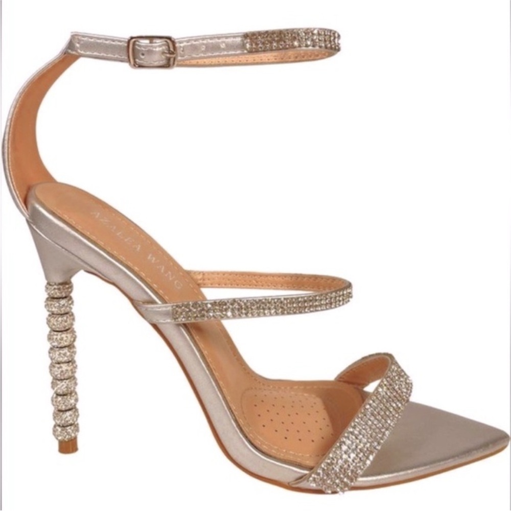 AZALEA WANG Galaxy Crystal Heeled Stiletto Tan Sandal NIB - Picture 2 of 10